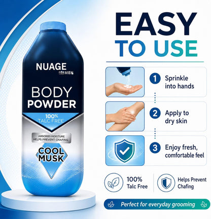 Body Powder for Men 100% Talc-Free Body Powder – 2 Pack (250g Each) – Aqua Fresh &amp; Cool Musk – Anti-Chafing, Sweat Control &amp; Odour Protection