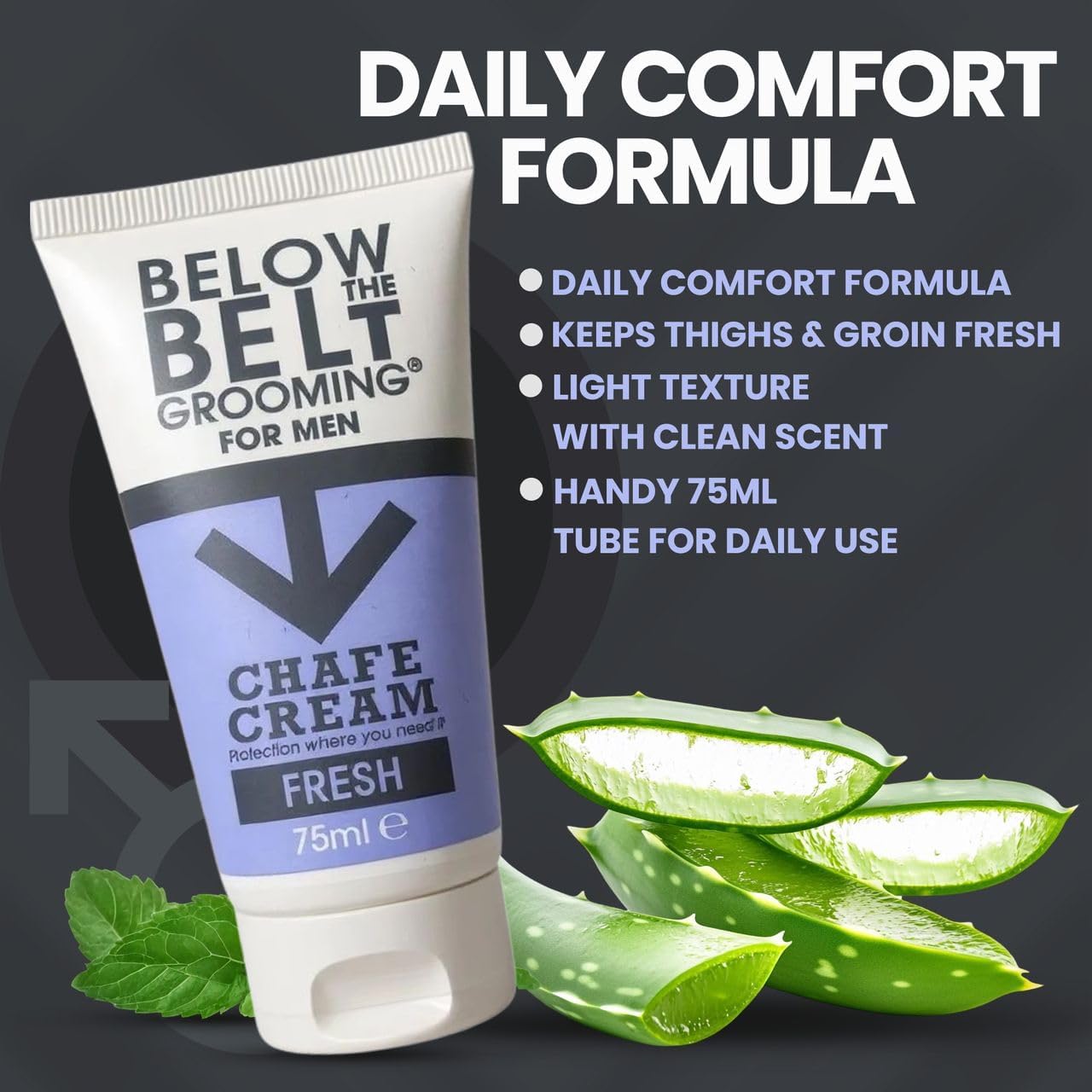 Below The Belt Men’s Anti Chafe Cream for Thighs &amp; Groin Fresh Scent 75ml | Men’s anti chafe cream for thighs &amp; groin, Long lasting protection against sweat, odour and friction. Daily comfort formula.