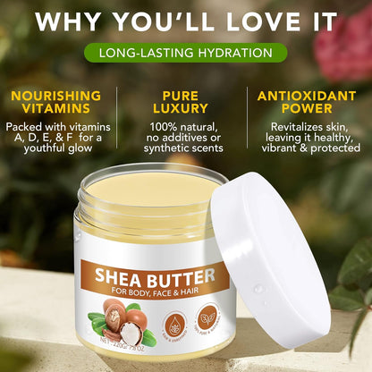 220g Organic Shea Butter, Pure Raw Unrefined Whipped Shea Butter Lip Balm Body Butter Moisturiser Cream Lotion for All Skin Face Hair Type, 7.8 OZ