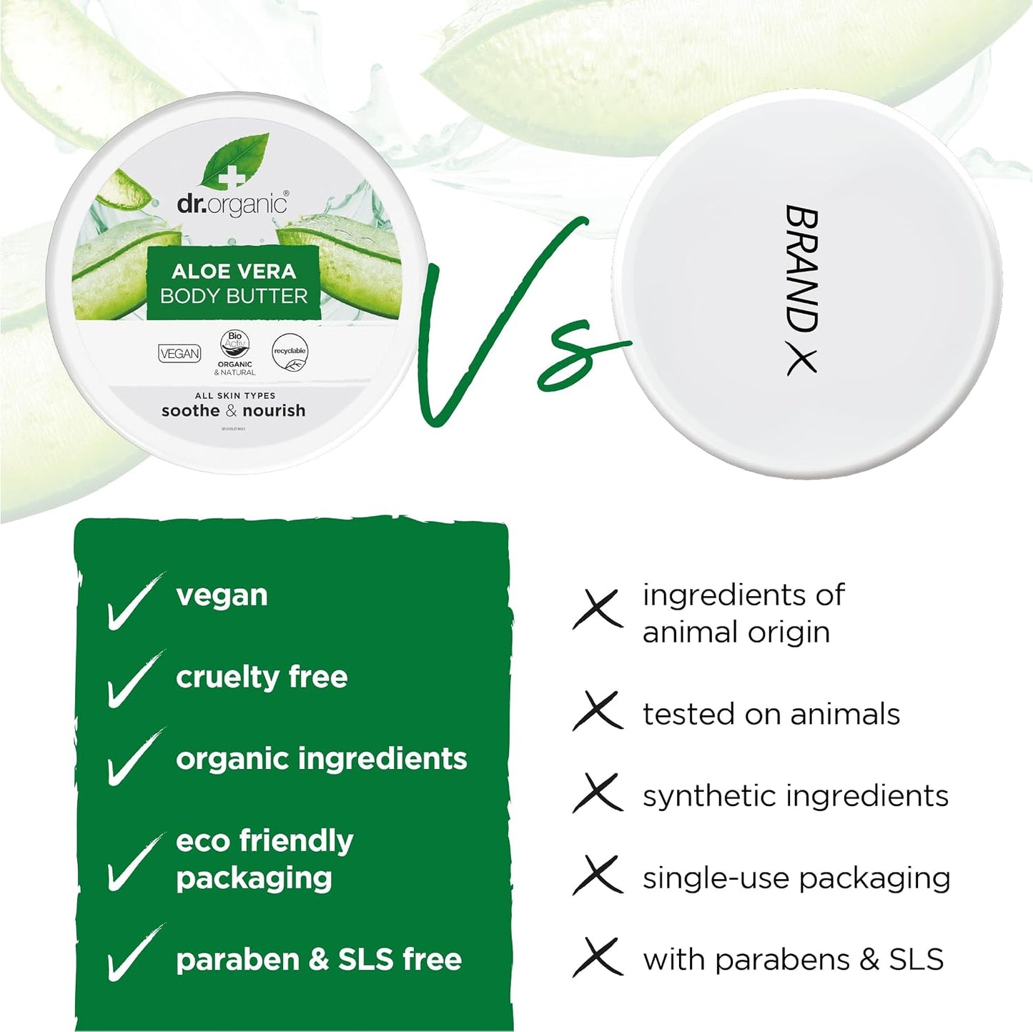 Dr Organic Aloe Vera Body Butter, Soothing, Moisturising, All Skin Types, Natural, Vegan, Cruelty-Free, Paraben &amp; SLS-Free, Organic, 200ml, Packaging may vary