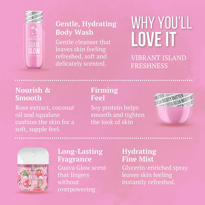 La Vida Caribeña 3-Piece Gift Pack – Hydrating Body Mist 35 ml, Body Wash 100 ml &amp; Booty Butter 50 ml | Gifts for women | Travel-ready | Cleanse • Moisturise • Spritz (Guava Glow)