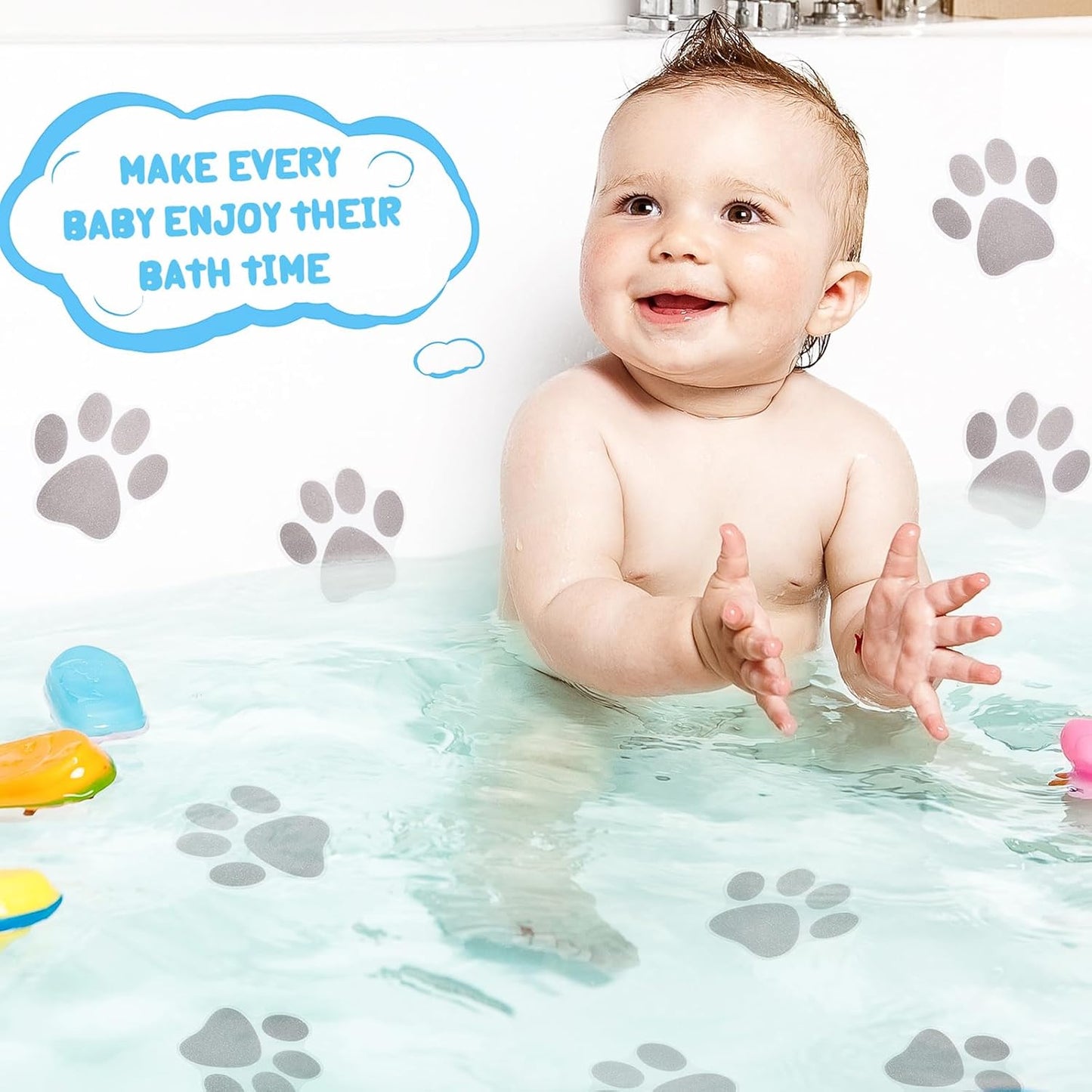 Mudder 20 Pcs Non Slip Bathtub Stickers Non Slip Shower Sticker Adhesive Paw Decals Treads Non Slip Traction to Tubs Bathtub Stickers Anti Slip Applique for Bathtub Pools, Boats, Stairs
