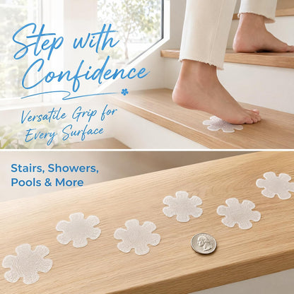 Zirax 30 PCS Clear Anti Slip Shower Stickers, Transparent Non Slip Bath Stickers for Bathtub, Adhesive Bathroom Stickers Safety Treads with Scraper for Stairs, Shower Room, Floors