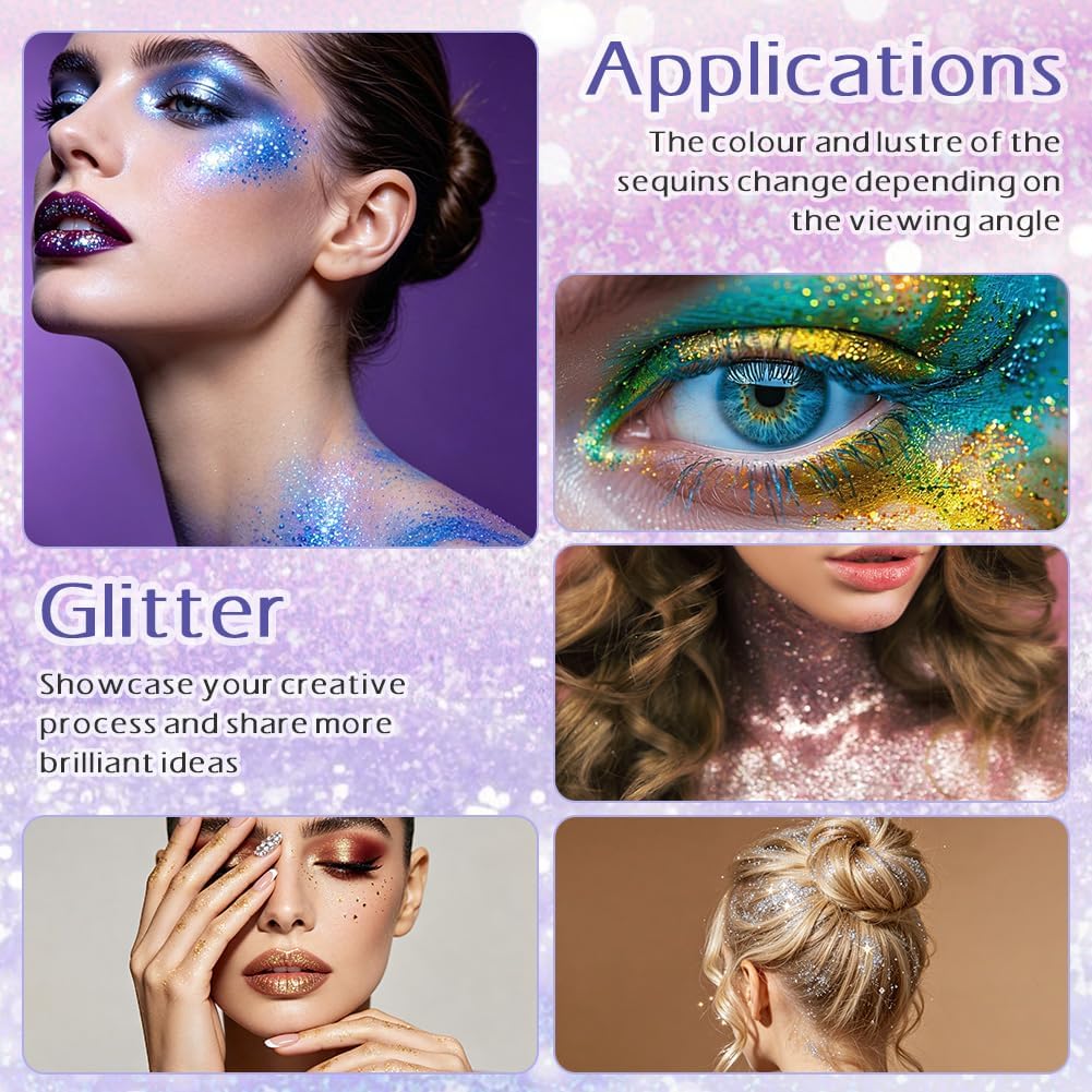 AOOWU Roll-on Body Glitter Gel,50ml Holographic Mermaid Sequins Small Glitter Face Body Gel,Sparkling Festival Party Lotion Glitter for Face Body Eye Hair Nail DIY Art,Vegan,Cruelty-Free,Red