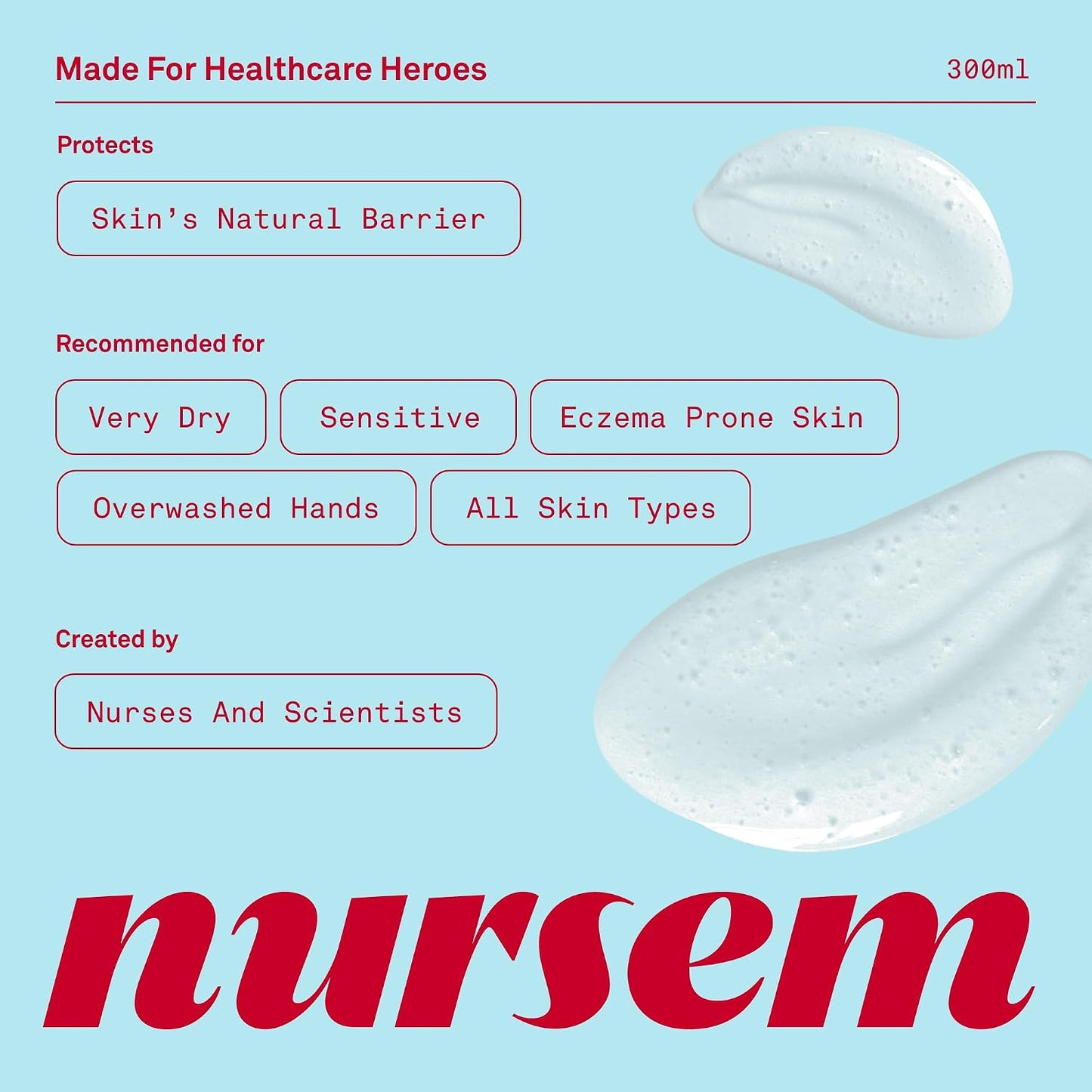 Nursem CARING HAND WASH – 300ml | Natural, ultra-gentle soap-free formula for very dry hands