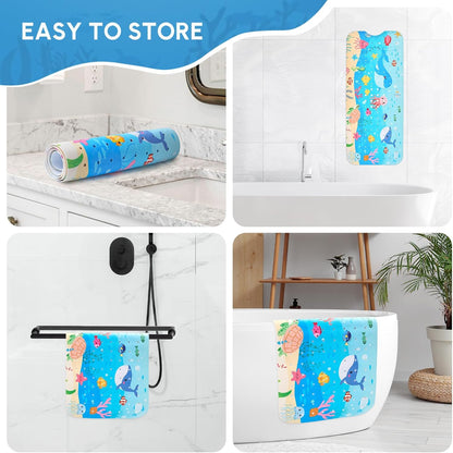WELTRXE Baby Bath Mat Non Slip Anti Mould, 100x40cm Extra Long Bathtub Mat for Kids, Large Shower Mat for inside bath, Soft Tub Mat with Strong Suction Cups, Cartoon Bathroom Mat, Whale
