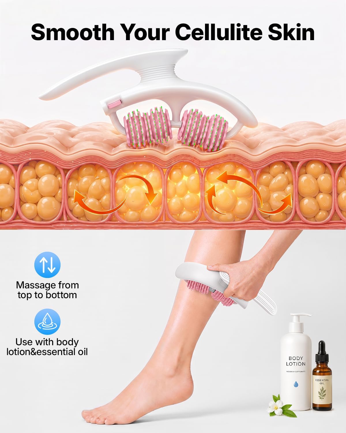 MERACH Cellulite Massager Tool - Anti Cellulite Massager 14 360° Rollers Detachable, Lymphatic Drainage Massager for Thighs Neck Buttocks &amp; Body Sculpting Massage Roller Massage Stick