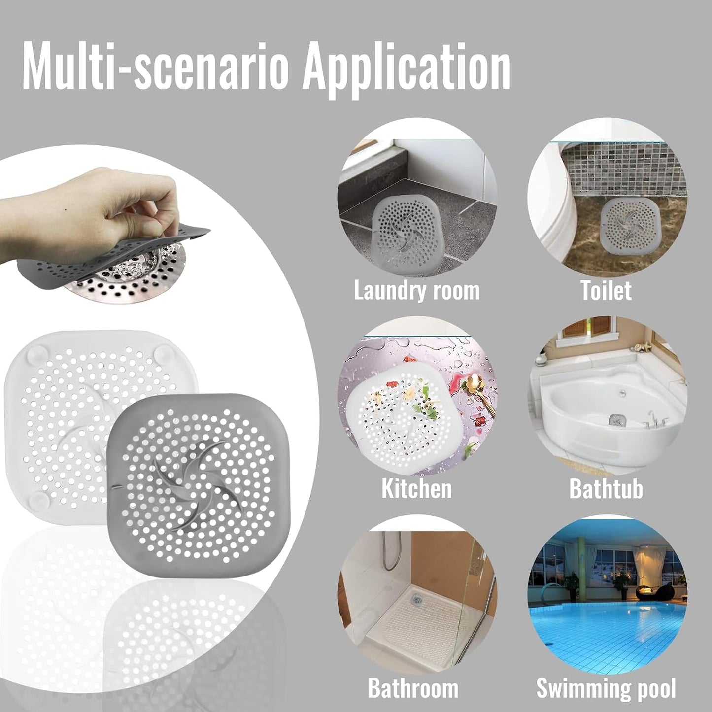rietegio 4Pcs Silicone Drain Cover Suction Cup Sink Strainer Replacement Sink Strainer Drain Protector Shower Drain Hair Catcher for Bathroom Bathtub Kitchen Outdoor(2White+2Grey）