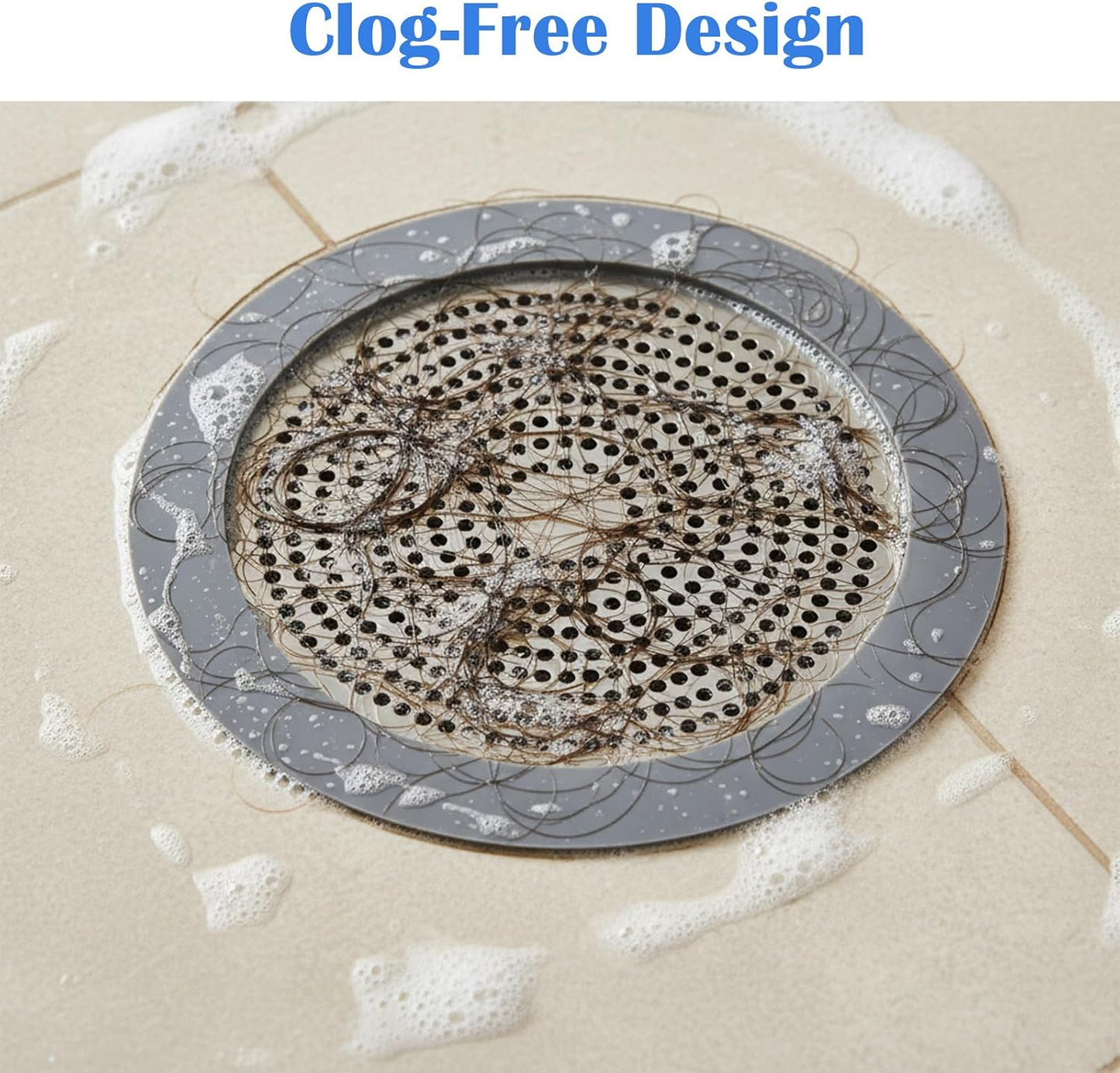 Shower Hair Drain Catcher, Stainless Steel &amp; Silicone Flat Bathtub Drain Cover with Wide Rim for Strong Adhesion, Shower Drains Hair Catcher for Clog Prevention &amp; Easy Cleaning, 5.7 Inch Wide Round