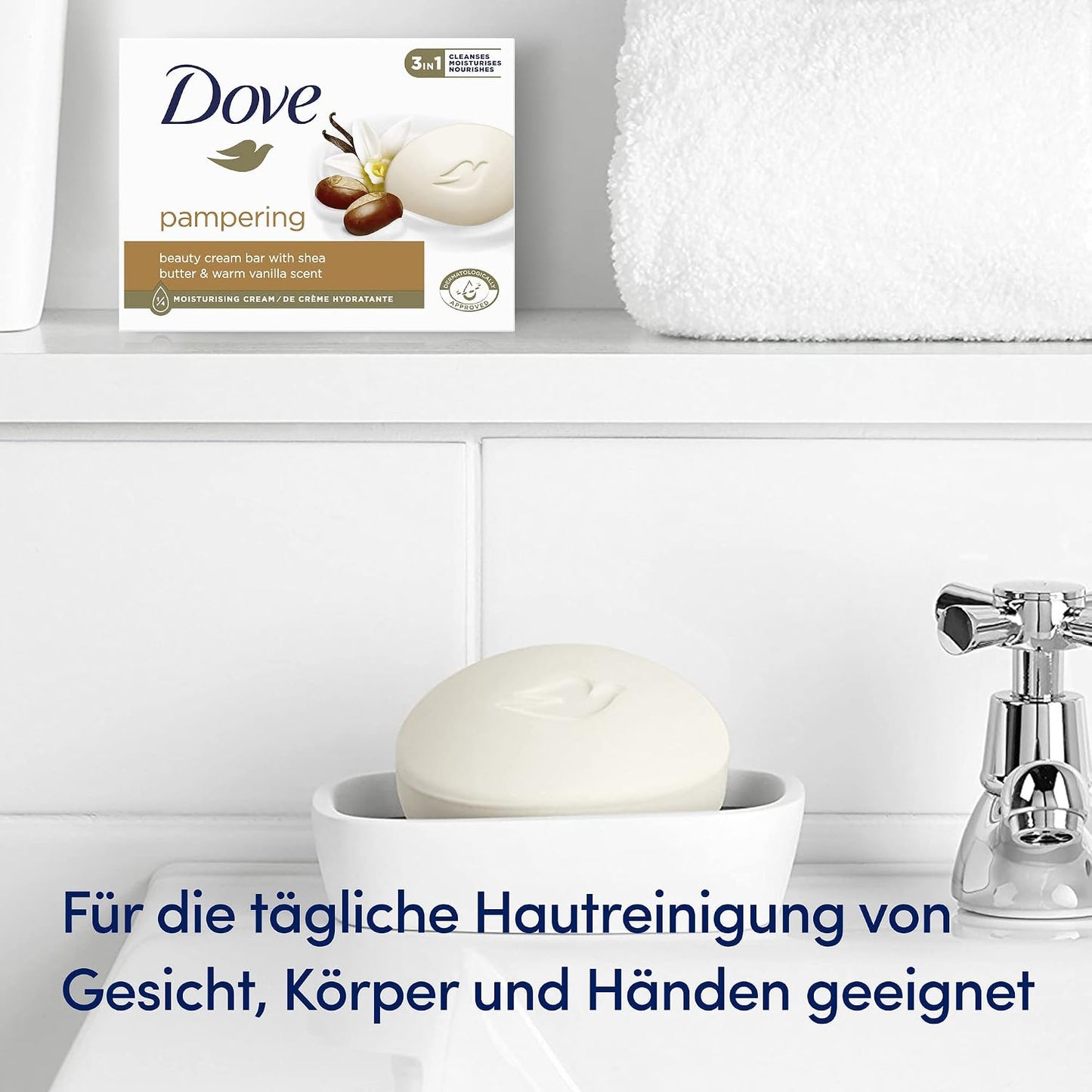 Dove Beauty Cream Bar Pampering Shea Butter Hand Soap with 1/4 Moisturising Cream for Soft and Smooth Skin Feeling 90 g