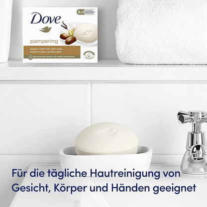 Dove Beauty Cream Bar Pampering Shea Butter Hand Soap with 1/4 Moisturising Cream for Soft and Smooth Skin Feeling 90 g