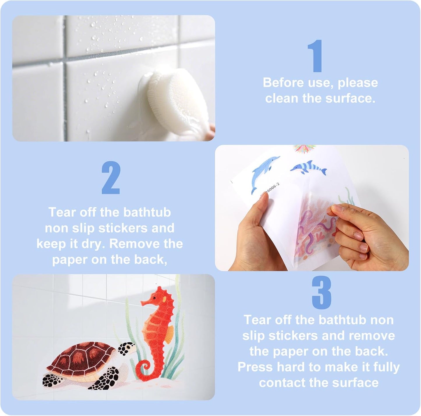 Lyreh 6pcs Sea Creatures Bathtub Grip Stickers, Non Slip Ocean Kids Bathtub Anti Clip Stickers Strong Adhesive Decals Creative and Cute Bathroom Decorations for Bath Tub and Shower Floor