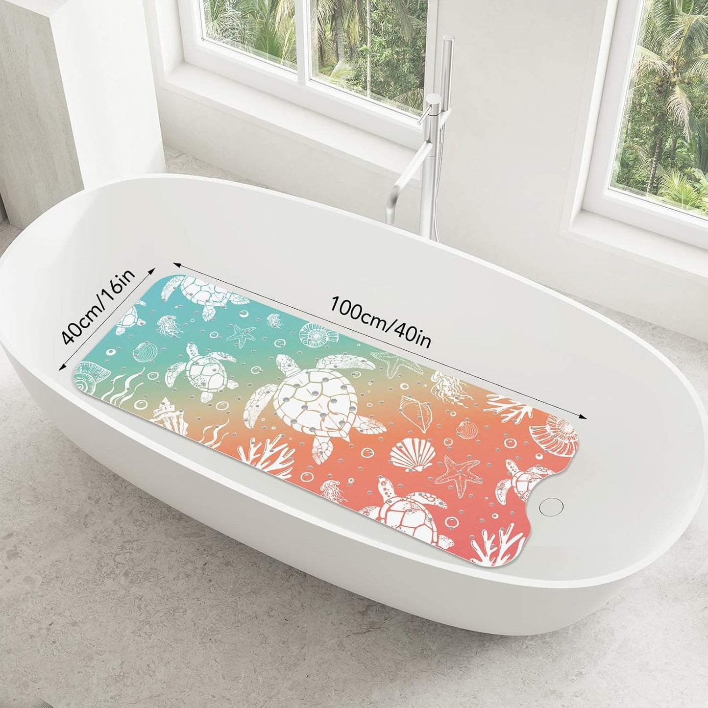 SHUCHING Turtles Bath Mat Non Slip Anti Mould, 100 X 40 cm Extra Long Bathtub Mat Anti Slip, Shower Mat Non Slip Anti Mould for Bathroom Machine Washable