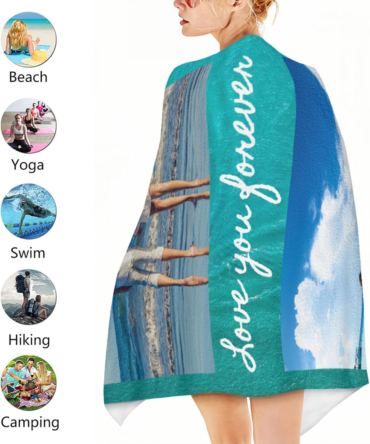 Personalized Beach Towel Customised Beach Towel with Pictures Text,Quick Drying &amp; Sand Free,Soft and Comfortable Bath Towel-Suit for Swim,Fitness,Pool,Seaside (2Photo)