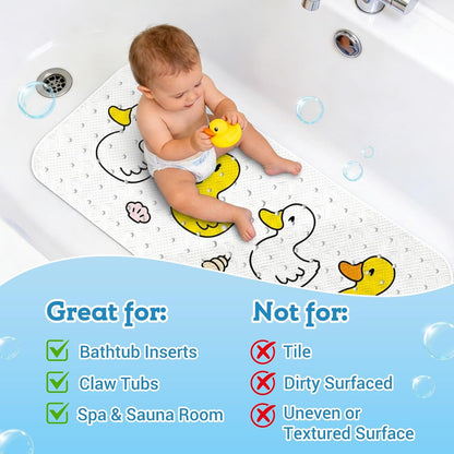 Baby Bath Mat Non Slip Anti Mould, 100x40cm Extra Large Anti Slip Shower Mat for Inside Shower, Quick Drying Bathroom Mat with Strong Suction Cups, Bathtub, Shower Floor, Wet Room (Duck)