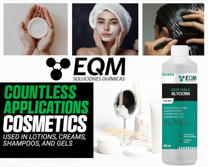 EQM - ECO-904 - Liquid Vegetable Glycerin - 100% Pure &amp; Natural - 500 ml - Pharmaceutical Grade - Natural Moisturizer for Hair and Skin - Ideal for Soaps, Shampoos, Creams, etc