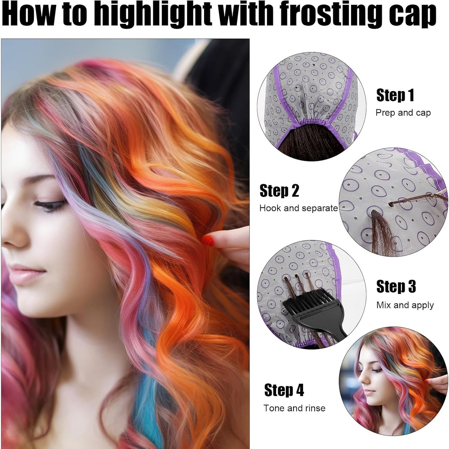 3 Sets Highlight Cap Kit with 3 Pcs Hair Highlighting Caps, 3 Pcs Styling Tools, 3 Pcs Disposable Hair Dye Shawl, 3 Pairs Gloves, 3 Pcs Dye Brushes Highlight Hairs Coloring Kit for Salon Hairs