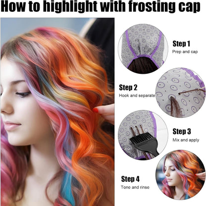 3 Sets Highlight Cap Kit with 3 Pcs Hair Highlighting Caps, 3 Pcs Styling Tools, 3 Pcs Disposable Hair Dye Shawl, 3 Pairs Gloves, 3 Pcs Dye Brushes Highlight Hairs Coloring Kit for Salon Hairs