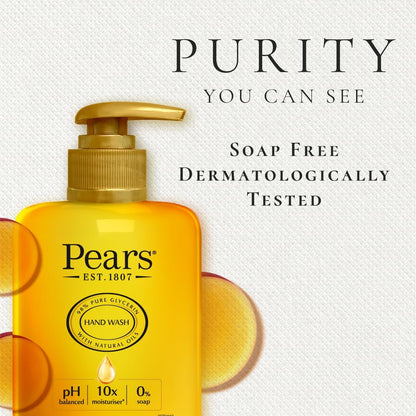 Pears Pure &amp; Gentle Moisturising Liquid Hand Wash - Enriched with Glycerin and Formulated with Natural Oils, 10x More Moisturiser* - Soap-free Cleanser Ideal for Men and Women | 250ml (3 Pack)