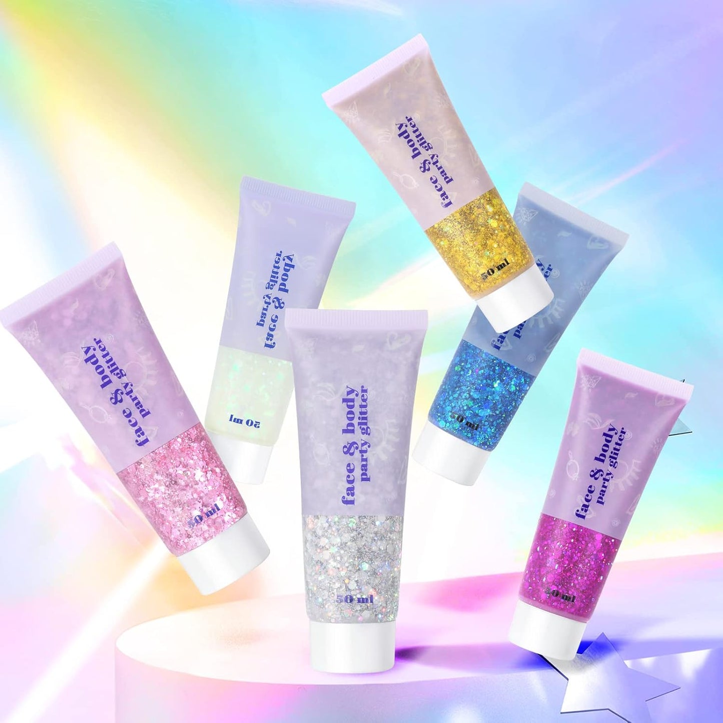 URAQT Mermaid Sequins Glitter Gel, 50ml Holographic Face &amp; Body Gel, Sparkling Festival Party Lotion for Face, Body, Eye, Hair, Nail DIY Art (Blue)