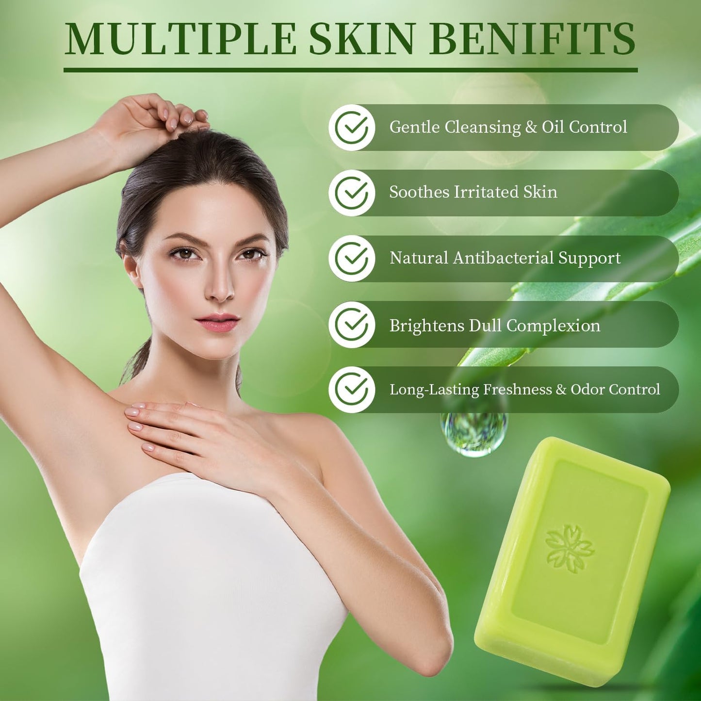 3 PCS Tea Tree Antifungal Soap Bar, Tea Tree Oil Soap for Face Body Hand - Fights Acne, Relieves Fungal Skin, Controls Oil, Clears Pores, Prevents Breakouts, Soothes Fresh Skin (3, Green-B)