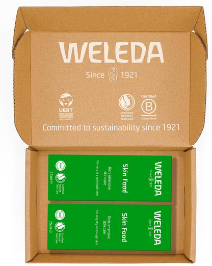 Weleda Skin Food Twin Pack, Dry Skin Moisturiser, Moisturising Cream &amp; Primer, Face &amp; Body, For Men &amp; Women, Multiple Uses, Certified Natural, 2 x 75ml