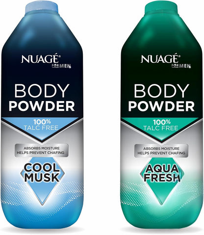 New Nuage Talc Free Body Powder for Men Bundle – 250g Cool Musk &amp; 250g Aqua Fresh – 2 Pk Talc Free Powder for Women &amp; Men – Anti-Chafing &amp; Fresh Skin by GBH