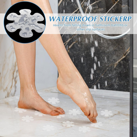 Amabro Flower Shape Anti Slip Bathtub Strips, 24PCS Transparent Adhesive Shower Sticker for Bathtub Non-Slip Strip Stickers Anti Skid Tape Flooring Safety Tape Mat with Scraper for Bath Shower