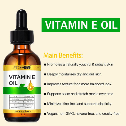 Vitamin E Oil 75,000 IU 60 ml- 100% Pure Vitamin E Oil for Skin, Face, Hair, Body - Natural Antioxidant for Dryness, Wrinkles, Scars &amp; Stretch Marks, Moisturizing and Firming Skin