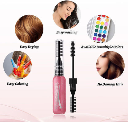 Purple Hair Mascara with Comb Wand for Vibrant Colour - Washable Temporary Hair Chalk for Kids and Girls, DIY Party Styling, Easy Water Removal, 15ml Tube, Quick-Dry Makeup, Fun Festive Styling