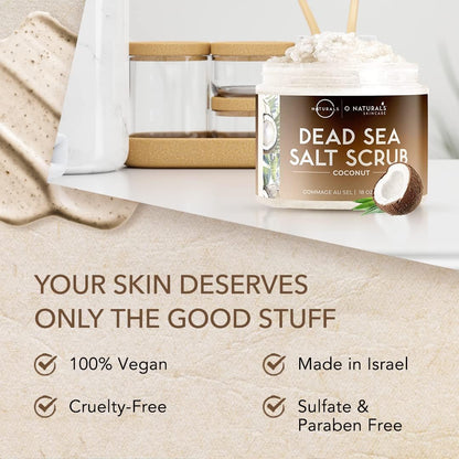 O Naturals Coconut Exfoliating Body Scrub with Dead Sea Salt &amp; Almond Oil - Natural Salt Scrub for Smooth Skin - Hydrating Body Exfoliator