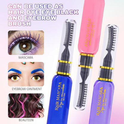 Hair Mascara Instant Hair Color Dye Temporary, 3 Colors Washable Bright Hair Mascara Chalk for Women, Birthday Halloween Cosplay DIY Makeup
