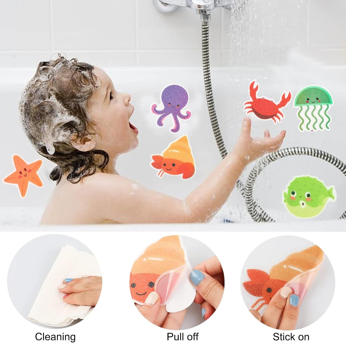 Non-slip Stickers Shower, 10 Pieces Non-Slip Stickers Bathtub, Sea Creature Decorative Non-Slip Stickers, Self-adhesive Bath Sticker Non-Slip Bath Stickers, for Bathtub Bathroom Shower
