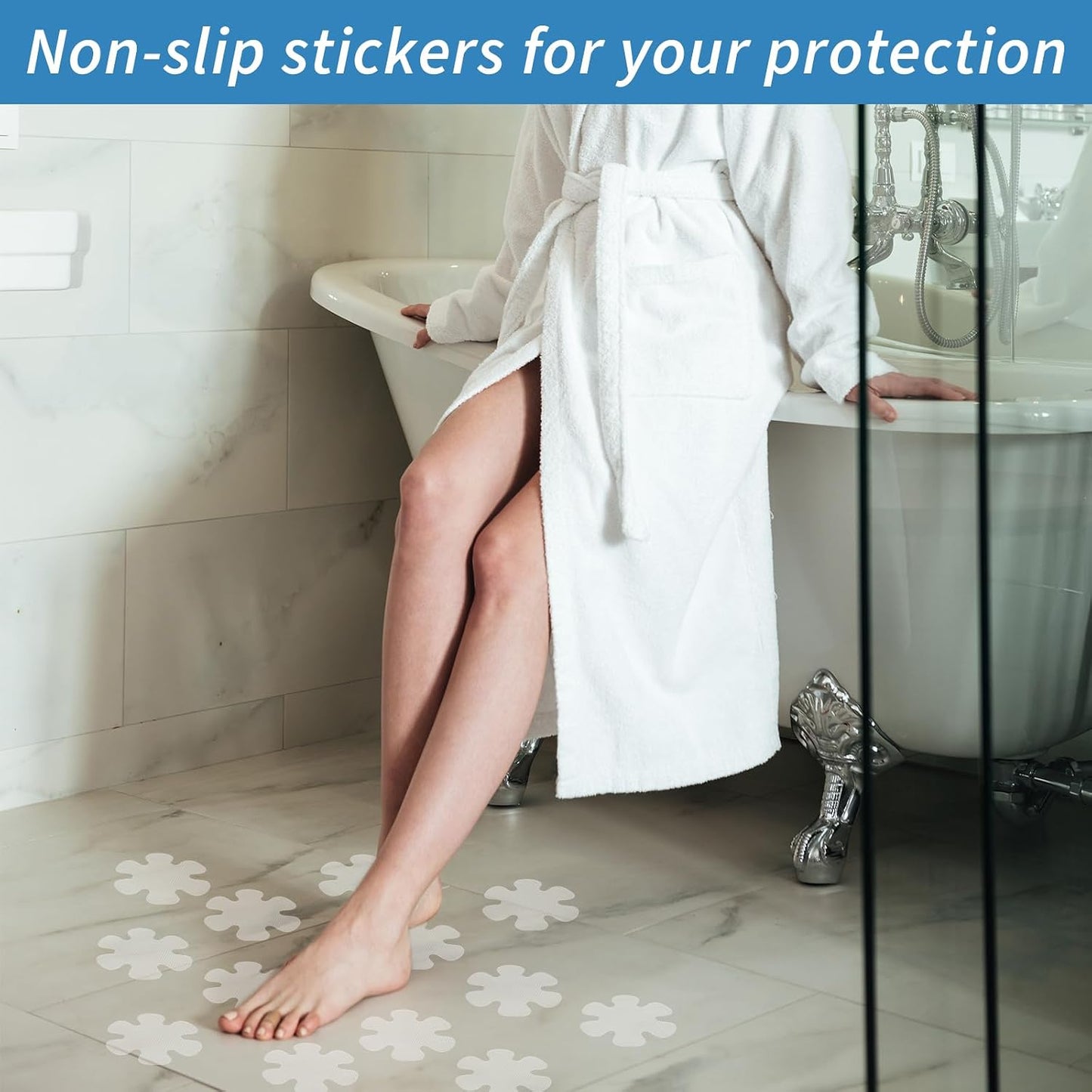 Amabro Flower Shape Anti Slip Bathtub Strips, 24PCS Transparent Adhesive Shower Sticker for Bathtub Non-Slip Strip Stickers Anti Skid Tape Flooring Safety Tape Mat with Scraper for Bath Shower
