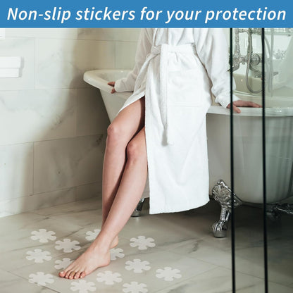 Amabro Flower Shape Anti Slip Bathtub Strips, 24PCS Transparent Adhesive Shower Sticker for Bathtub Non-Slip Strip Stickers Anti Skid Tape Flooring Safety Tape Mat with Scraper for Bath Shower