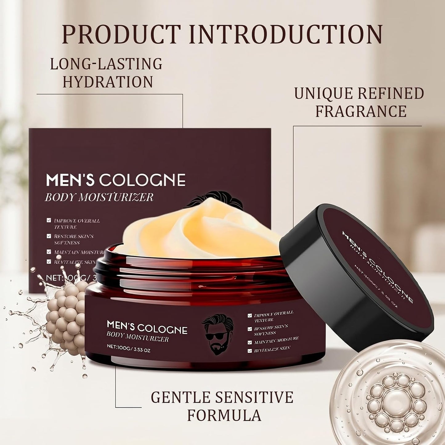2Pcs Body Butter for Men, Scented Mens Moisturiser, Deep Hydrating Moisture Body Lotion Gentle Formula