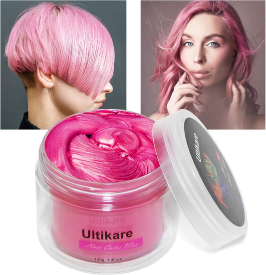 Hair Color Wax,Ultikare Temporary Hair Dye Wax, Instant Hair Dye Cream Mud Washable Natural Hairstyle Color Pomade,Styling Hair Clays for Men Women for Party, Cosplay &amp; Halloween 3.4 Fl Oz (Pink)