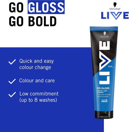Schwarzkopf LIVE Go Gloss Onyx, Colour &amp; Care Hair Glossing for Instant Glossy Hair, with HaptiQ Anti-Damage System, Up to 8 Washes