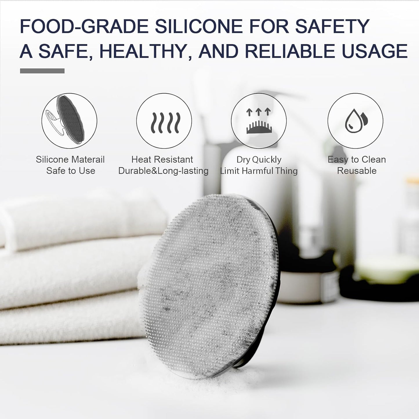 BEAUTAIL Silicone Body Scrubber, Gentle Exfoliating Brush on Sensitive Skin | Soft Silicone Shower Scrubber for Body, Bathroom Essentials for Women, Men &amp; Kids, More Hygienic than Loofah. 1-Pack, Black