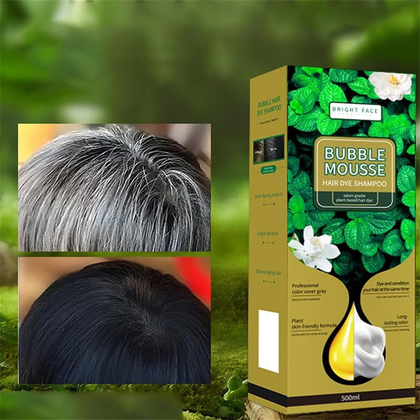 Long-Lasting Plant-Based Foam Hair Dye, Bubble Hair Dye Shampoo, Quick-Acting Bubble Hairs Dyes, Pure Plant Extract for Grey Hair Color Bubble Dyes, Easy to Operate (Black)