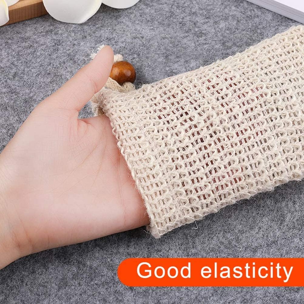 nuoshen 2 pcs Sisal Soap Bag, Natural Organic Soap Bag Exfoliating Soap Saver Pouch with Drawstring for Foaming, Drying Soaps, Exfoliation