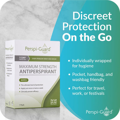 Perspi-Guard Max Strength Antiperspirant Body Wipes for Adults, 7 Individual Travel Wipes for Women &amp; Men, Travel Essentials, 1-Pack
