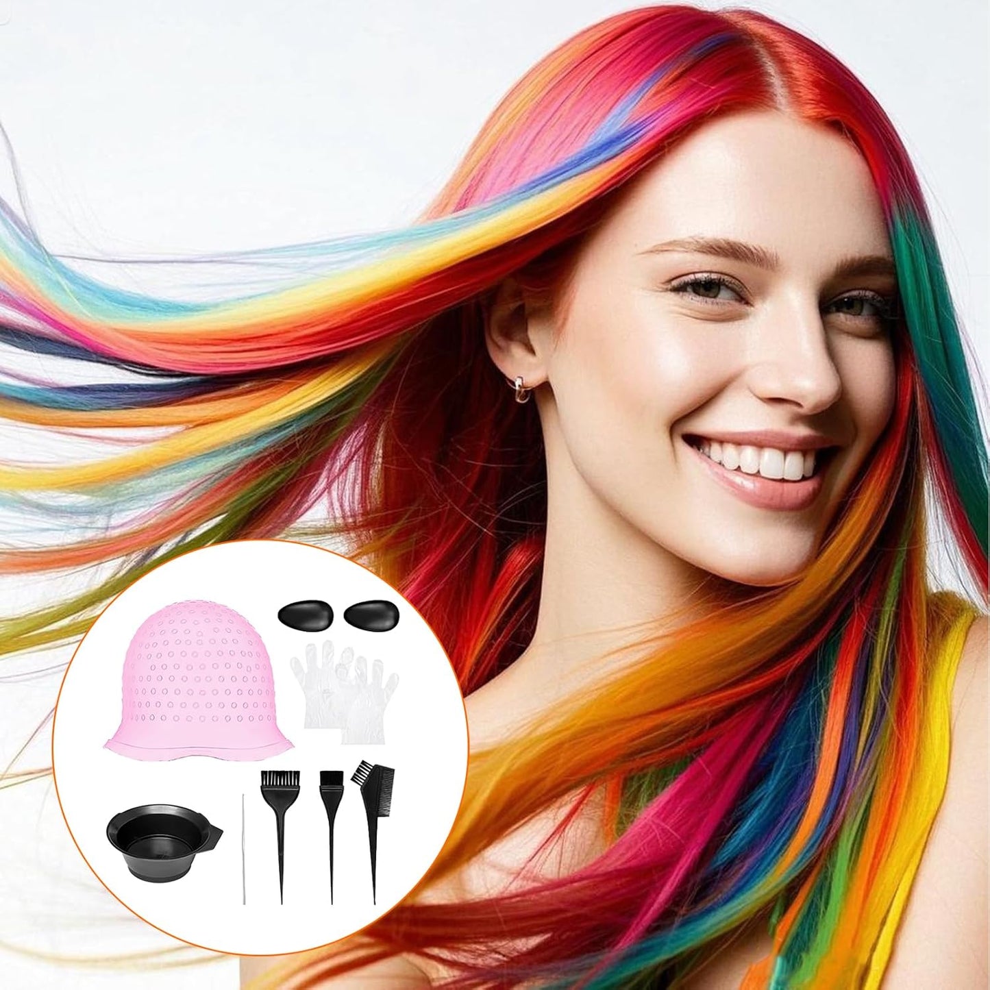 Hair Highlight Cap Set, Wiederverwendbare Silikon-Haarkappe für Strähnchen, Komplettes Set mit Pinsel und 2 Handschuhen, Einfache Anwendung für DIY Strähnchen Zuhause oder im Salon