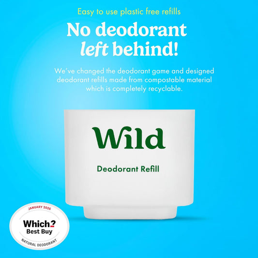 Wild - Natural Refillable Deodorant - Fresh Cotton &amp; Sea Salt Refill Duo Pack - Vegan &amp; Eco-Friendly - Aluminium Free - Long Lasting Protection - Natural Ingredients - 2 Pack of 40g Refills