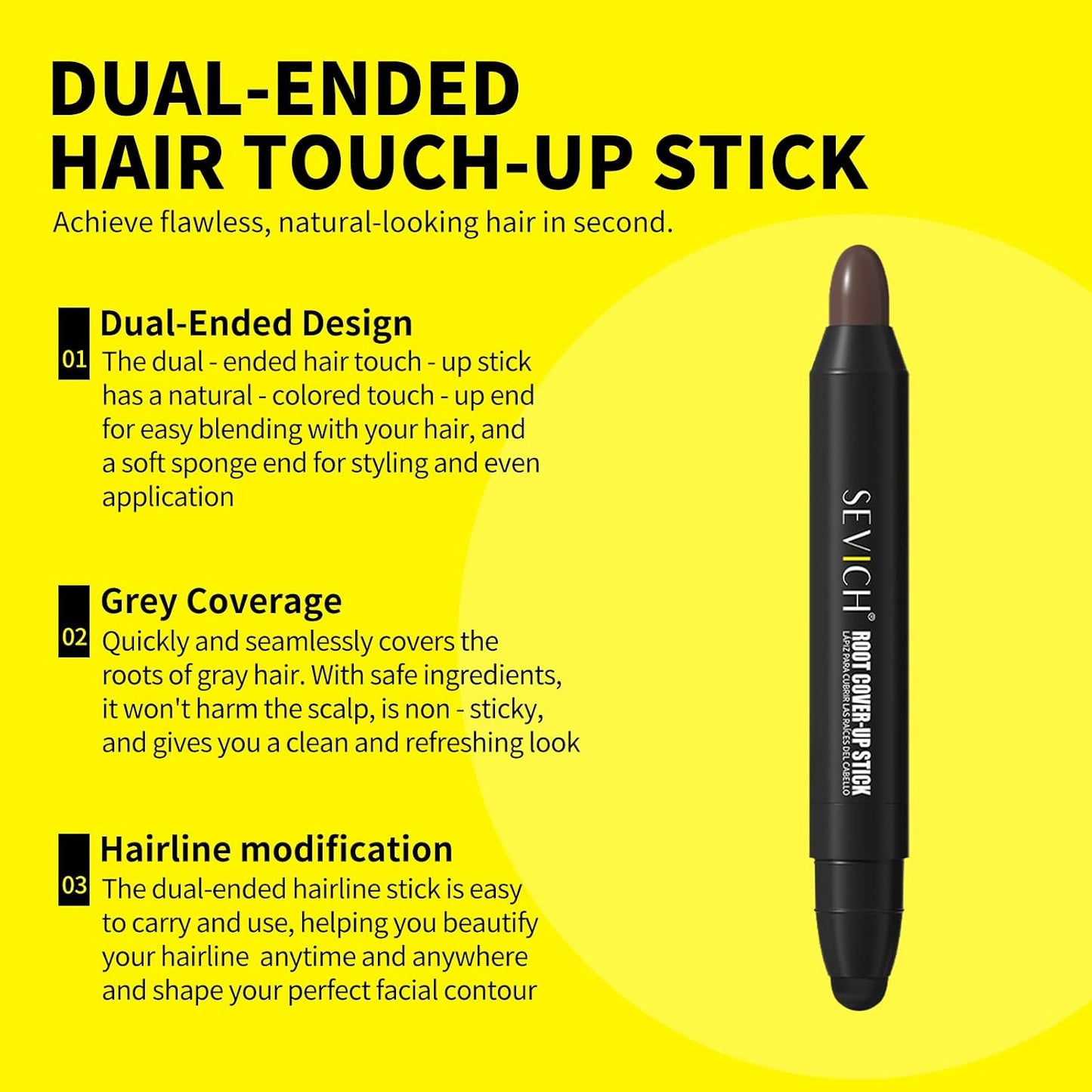 Sevich Root Cover Up Stick – Instant Gray Hair Coverage, Root Repair, Natural Concealer for Hairline, Roots, and Sides for Women and Men, Plant-Based, 48H Makeup, Dark Brown