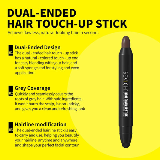 Sevich Root Cover Up Stick – Instant Gray Hair Coverage, Root Repair, Natural Concealer for Hairline, Roots, and Sides for Women and Men, Plant-Based, 48H Makeup, Dark Brown
