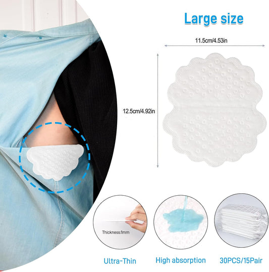 Armpit Sweat Pads - Disposable Underarm Sweat Pads - Antiperspirant Absorbent Odour Blocker Pads Armpit Dress Shields, Fights Hyperhidrosis,For Men &amp; Women (30 Pads 15Pairs)