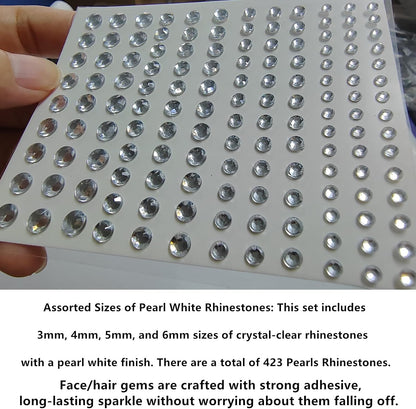 Go Ho 423 Pieces Self Adhesive Face Hair Gems Rhinestones,Body Glitter Eye Gems Diamonds Rhinestones Crystals Hair Jewels Stick on Face Jewels for Festival