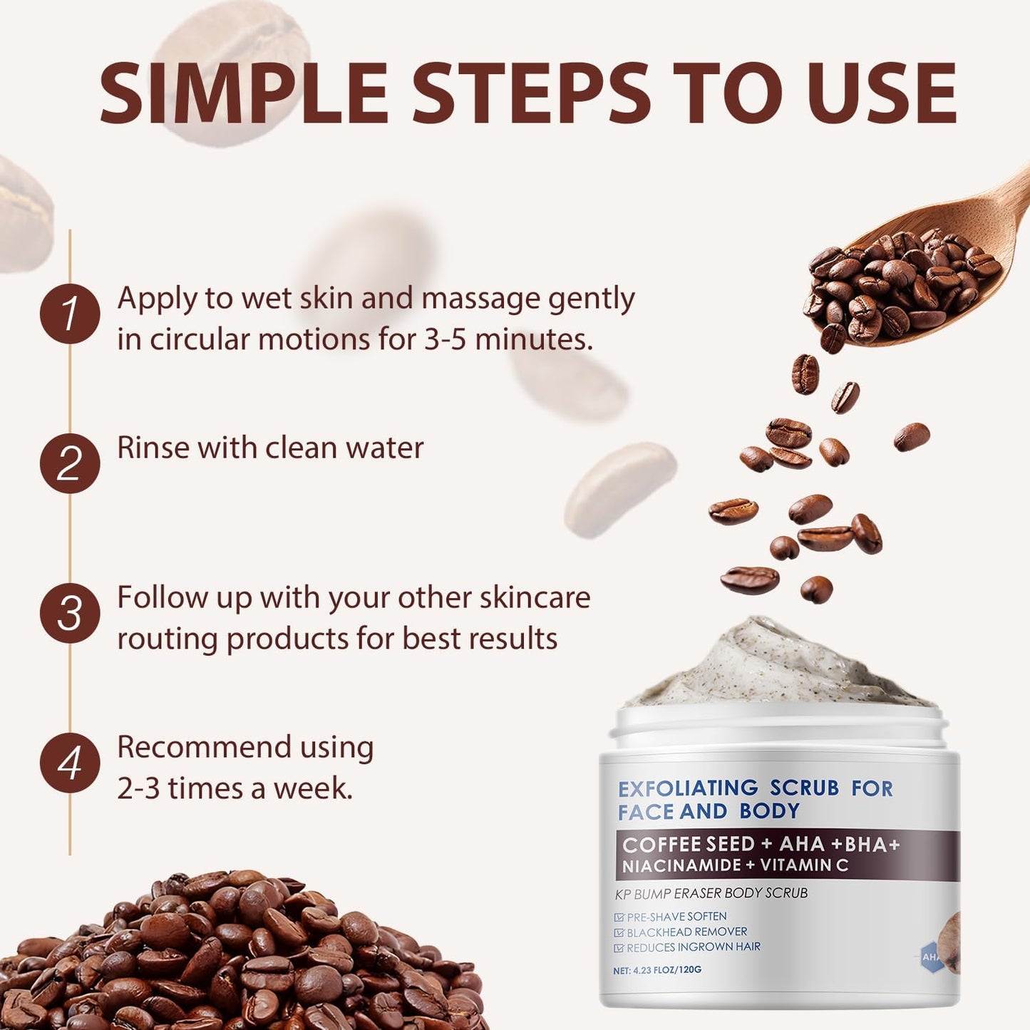 KP Bump Eraser Body Scrub, Coffee Scrub with AHA BHA, Exfoliating Body Scrub for Bikini Area, Body Exfoliator Exfoliant for Chicken Skin Strawberry Leg Scrub