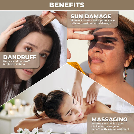 Premium Organic Sesame Oil - Cold Pressed Sesame Seed Oil for Skin &amp; Hair - Nutrient-Rich Sesame Seeds Organic - Natural &amp; Pure - Non-GMO, Vegan, Cruelty-Free, Hexane-Free - 1 fl oz